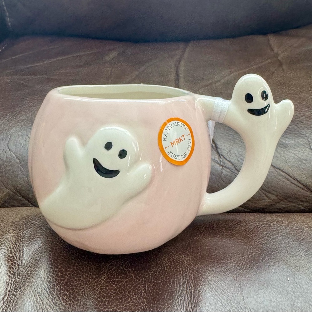 Pink Ghost Halloween Mug with Ghost Handle